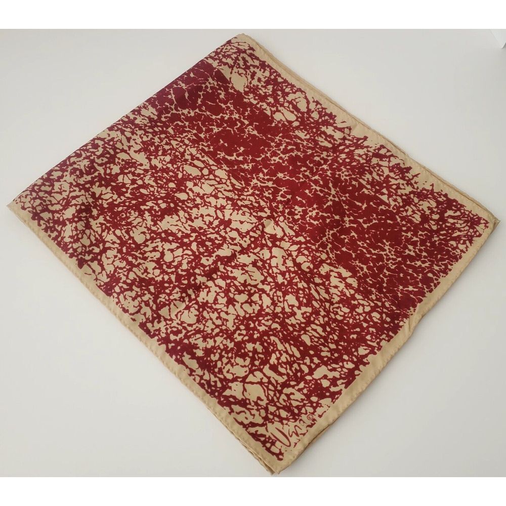 VTG Vera Scarf Burgundy / Tan Abstract Print Rectangle Japan Polyester Signed - Picture 2 of 9
